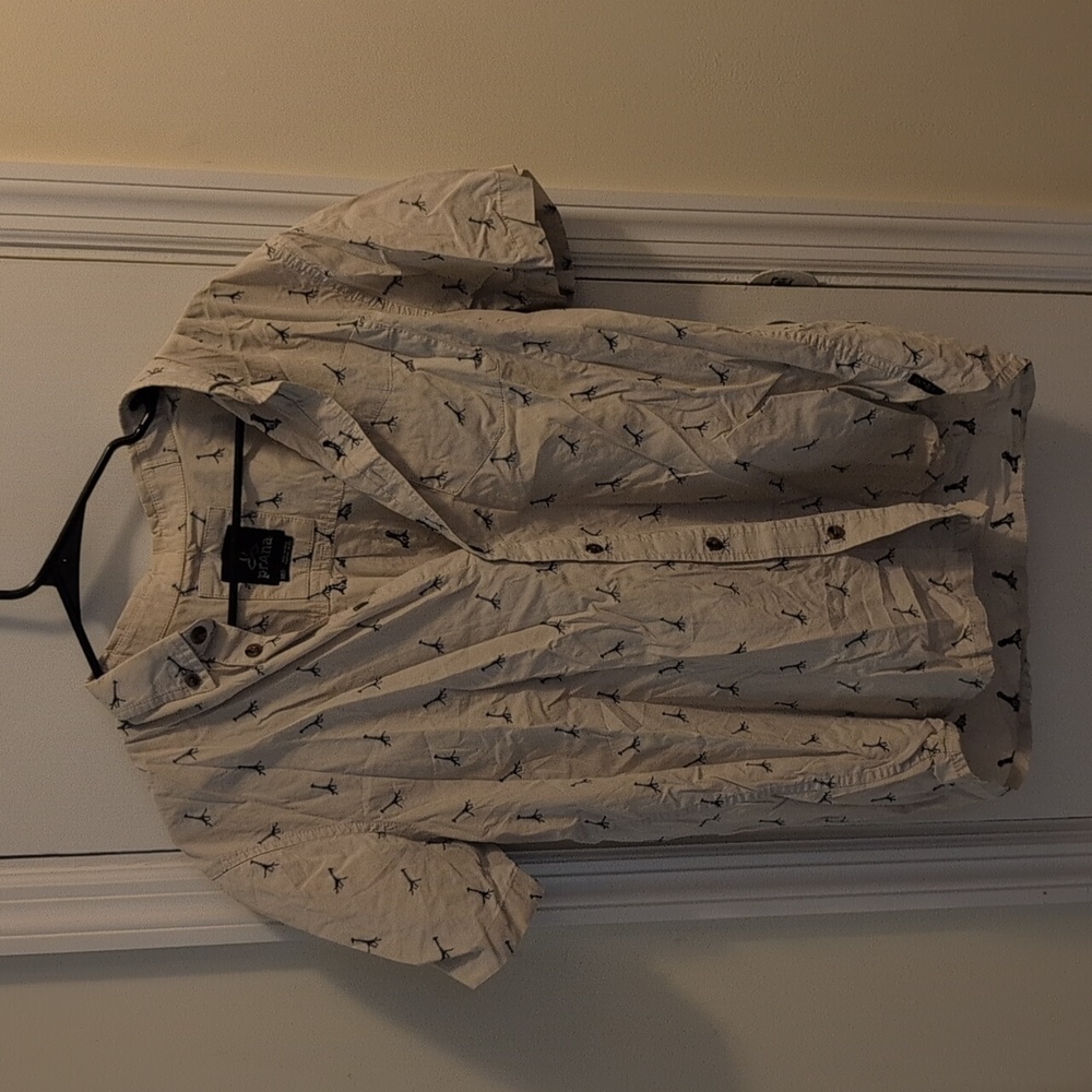 Prana Giraffe Print Button Down Shirt, Medium